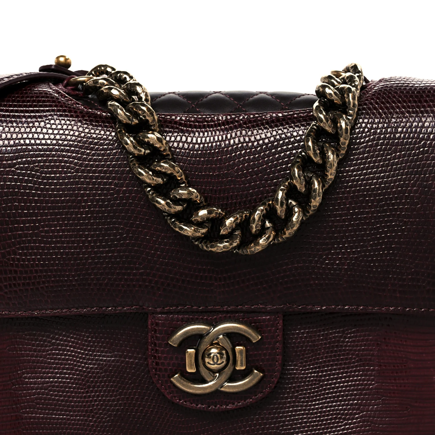 Lizard Lambskin Quilted Large Perfect Edge Flap Burgundy