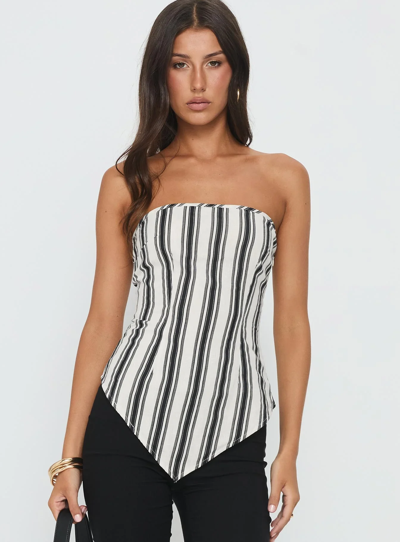 Palo Alto Strapless Scarf Top Black White Stripe