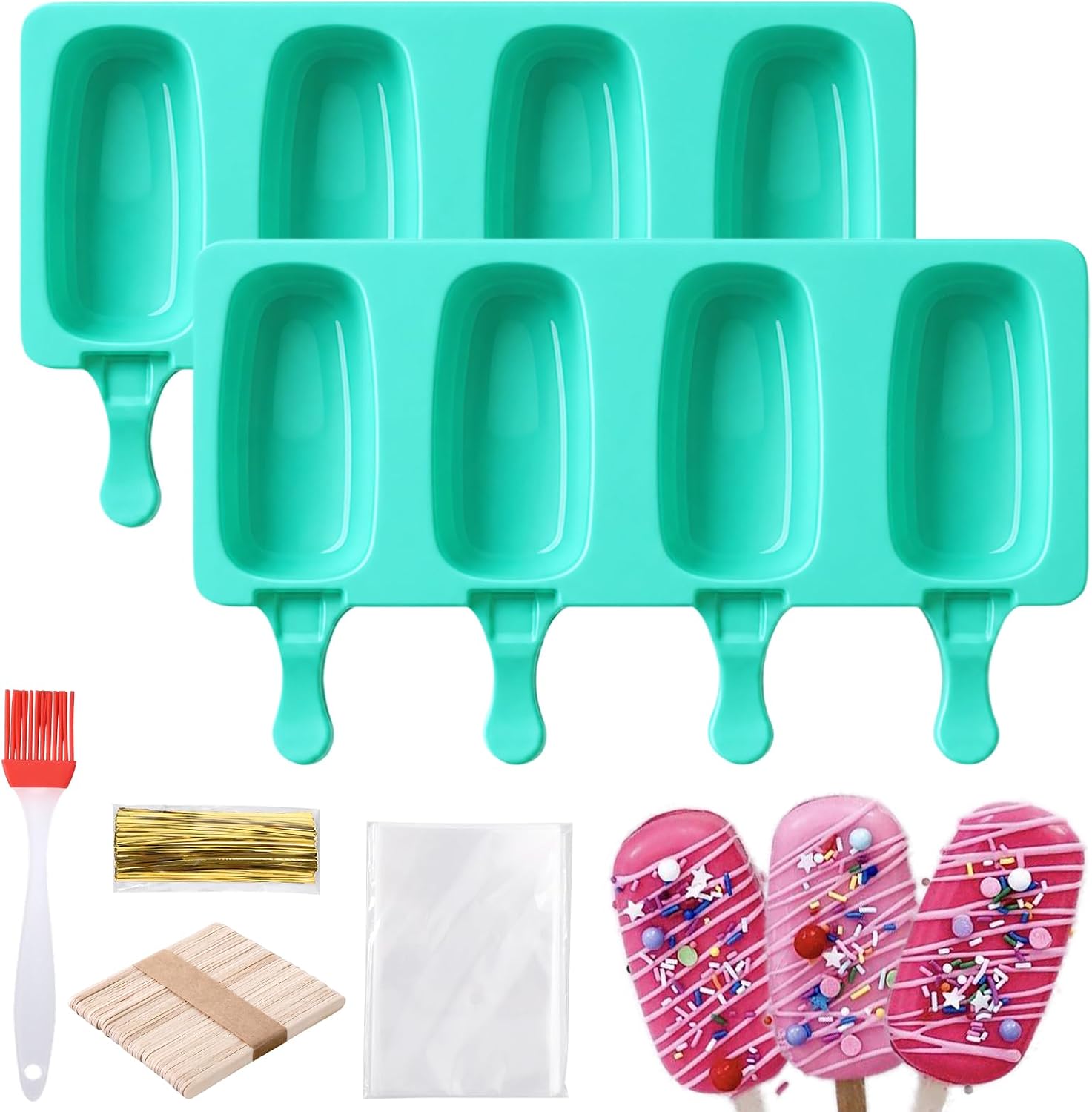 Juome Cake Pop Mold Kit, Large Cakesicle Molds Silicone with Sticks & Bags
