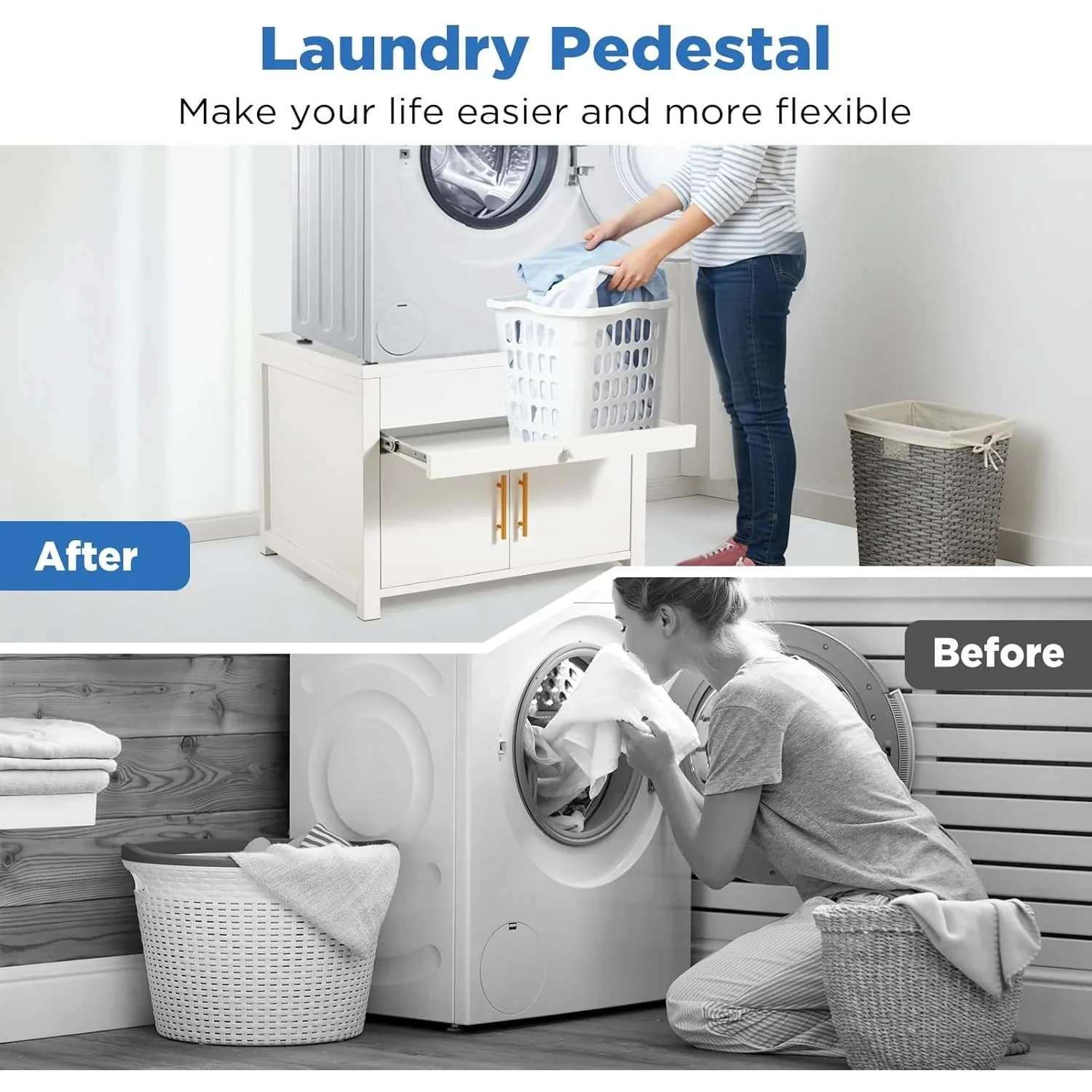 AECOJOY Laundry Pedestal, 700 LBS Capacity Washer Dryer Pedestal, 29″L*29″W*23″ H Washer and Dryer Stand (White)