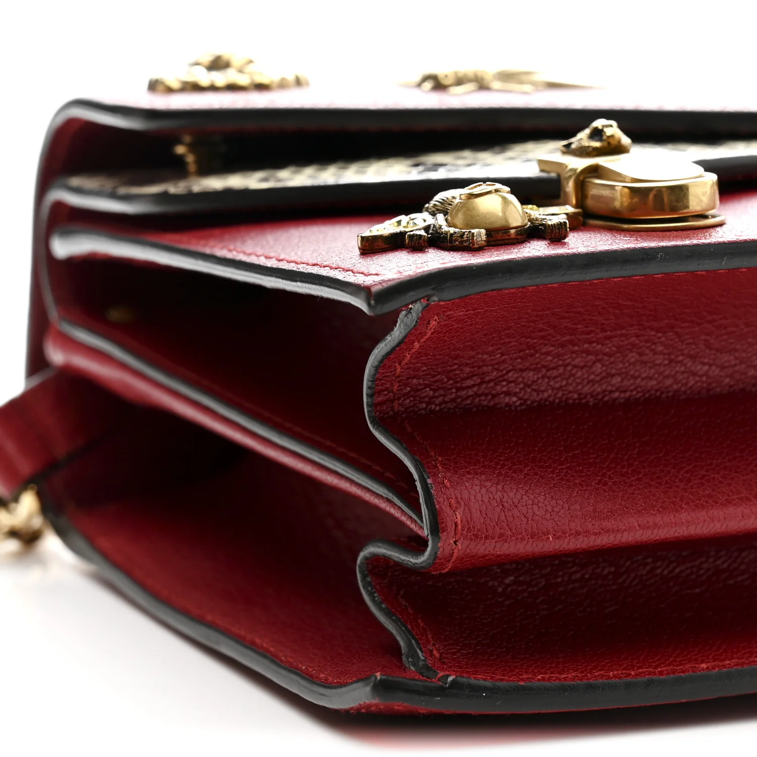 Calfskin Snakeskin Studded Small Ottilia Top Handle Bag Hibiscus Red