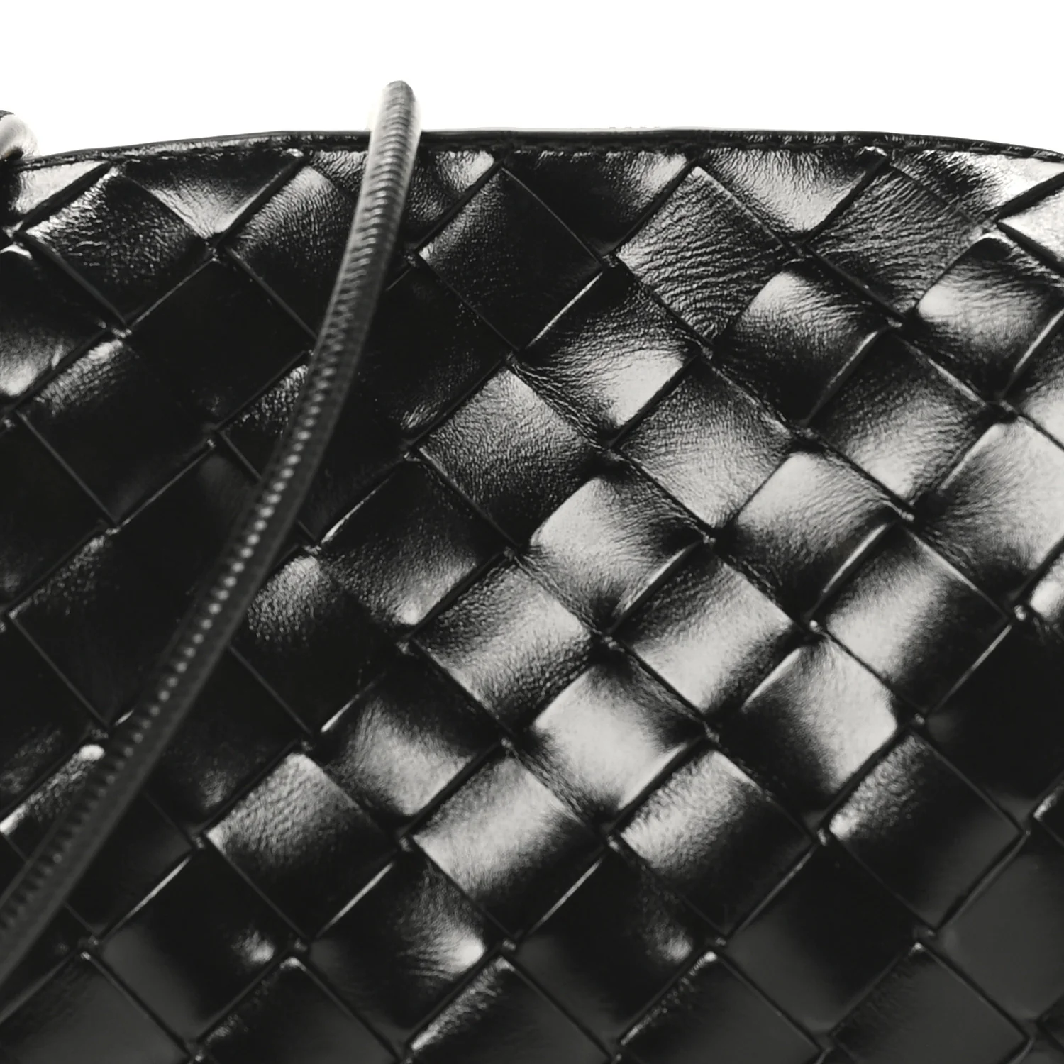 Polished Nappa Intrecciato Metallic Knot Mini Loop Camera Bag Black