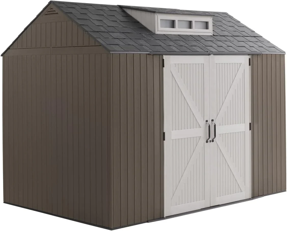 Abri de jardin Rubbermaid en résine avec plancher résistant aux intempéries, gris, pour le rangement de la maison