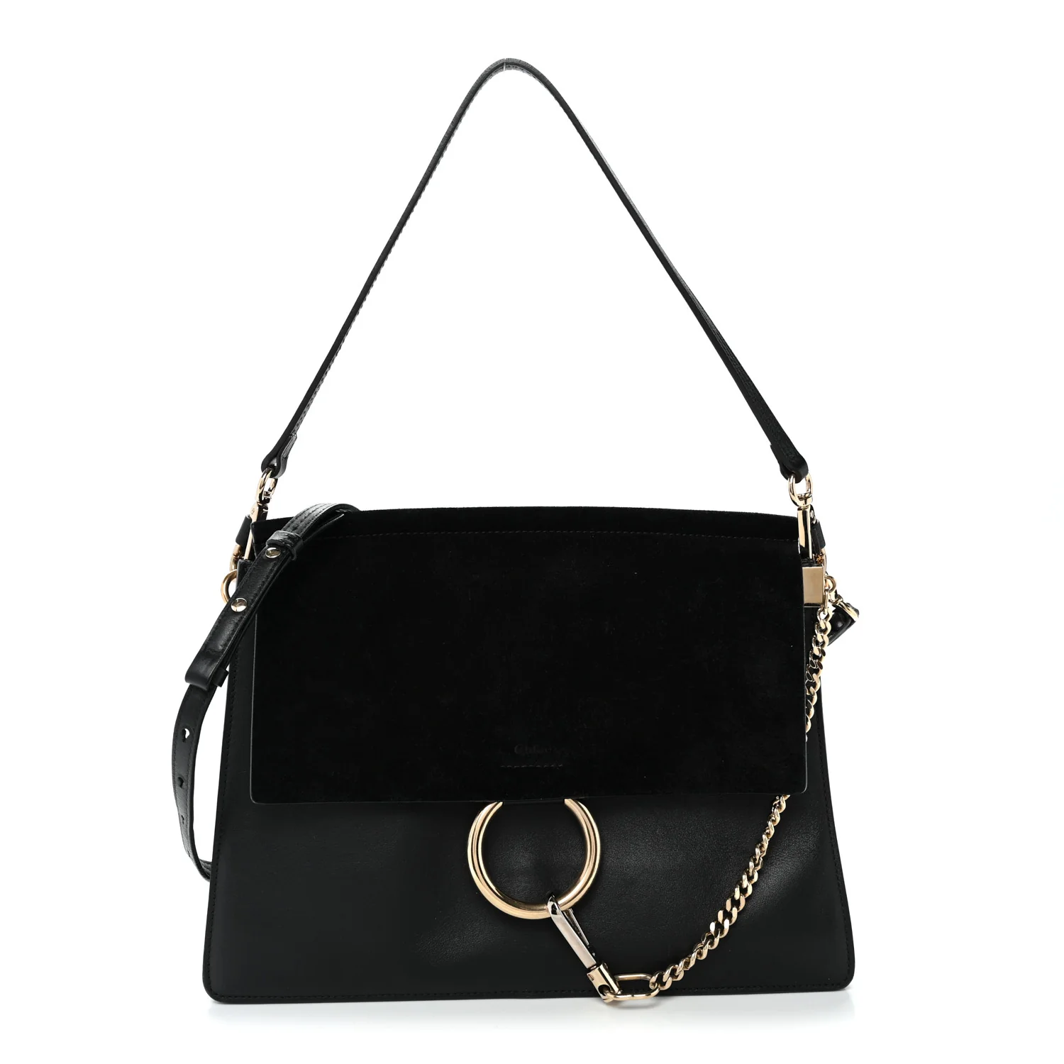 Suede Calfskin Medium Faye Shoulder Bag Black