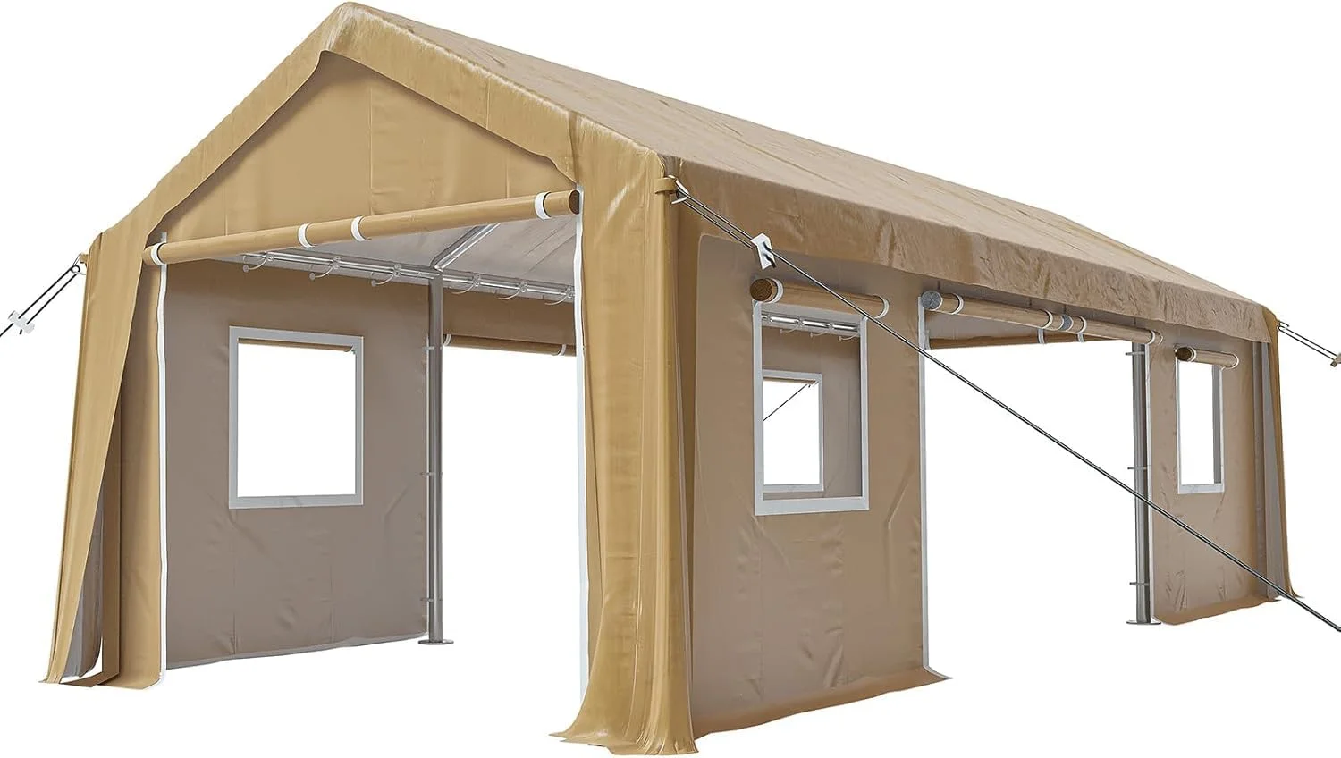 12x20 Heavy-Duty Carport Canopy Tent with 4 Roll-Up Doors 4 Windows Waterproof UV-Protected Powder-Coated Steel Frame Removable Sidewalls Khaki(12' x 20'/Khaki) - Image 6