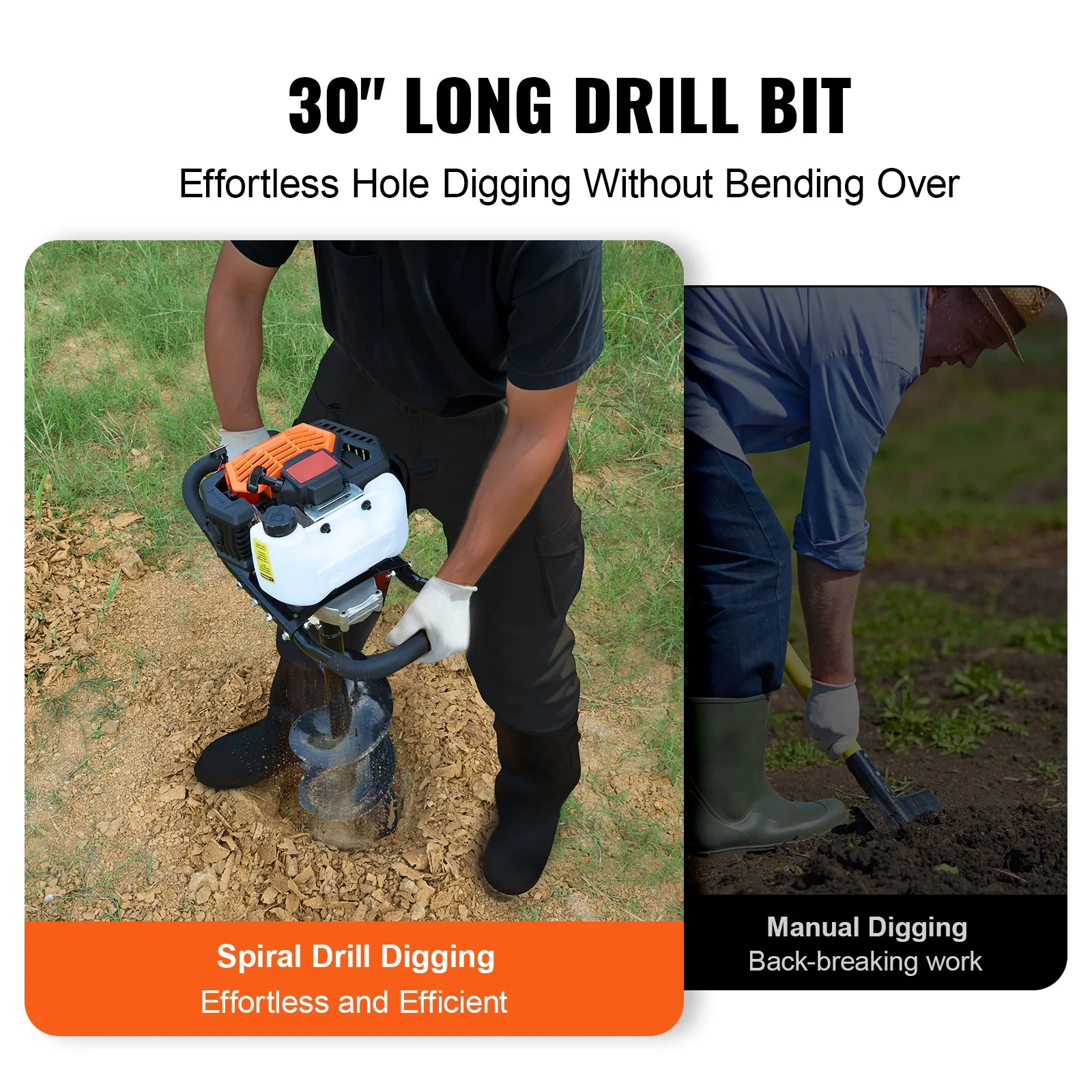 Gas Earth Auger, 52CC 1450W, includes 8�� Drill Bit Extension Rod, Ideal for Garden, Farmland Fence Installation, Orange Black - Image 5