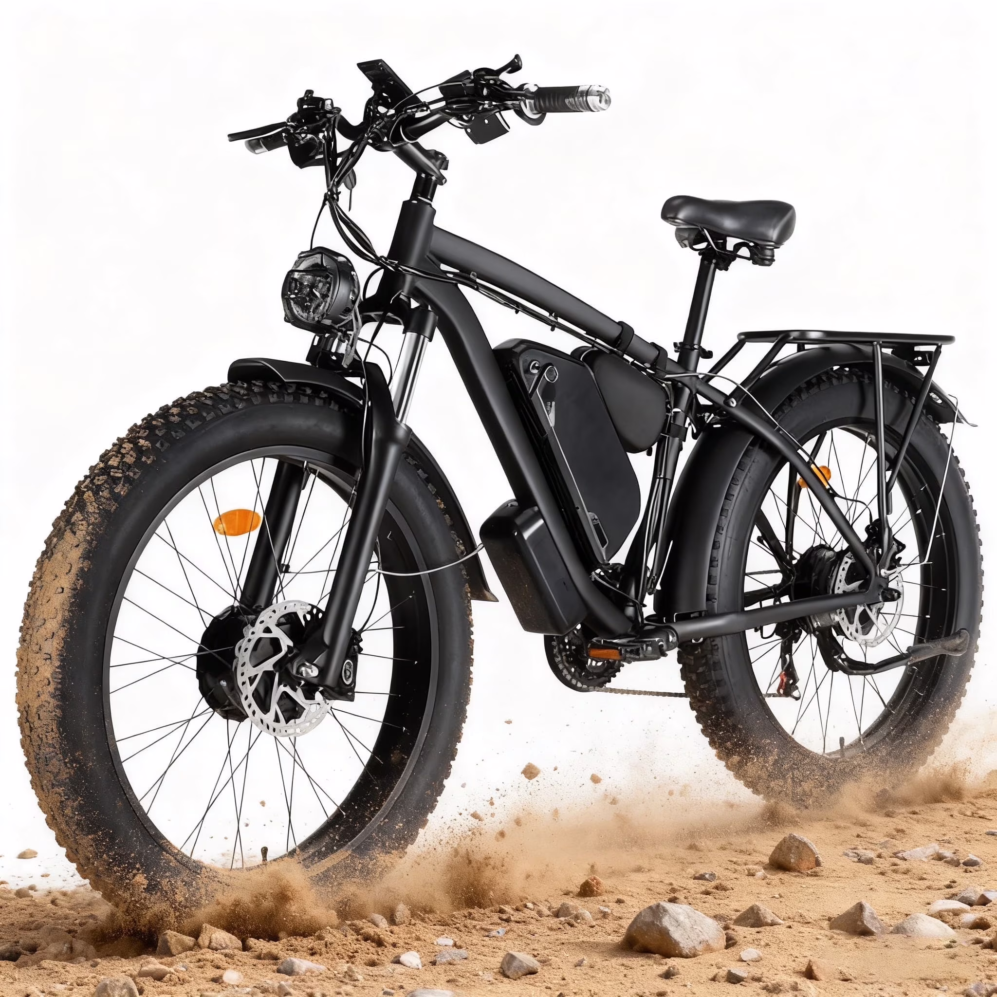 3000W Peak Dual Motor Ebike, 52V 30AH Battery Electric Bike for Adults, 7-Speed 40MPH AWD Ebike Mountain Snow E-Bike with 26" x 4.0 Fat Tire MTB Hydraulic Disc Brake for Off-Road Snow(Black Yellow) - Image 3