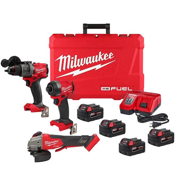 M18 FUEL 18-Volt Li-Ion Brushless Cordless Hammer Drill and Impact Driver Combo Kit (2-Tool) with 4 Batteries & Grinder