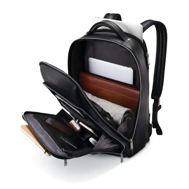 Black Classic Leather Backpack Business Bags | 8042-RAVPY - SAMSONITE OUTLET