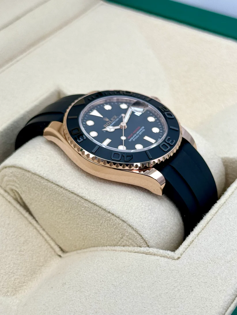 [Super Clone]RLX Yacht-Master 37mm Rose Gold - Black Dial - Oysterflex Strap (Ref# 268655)