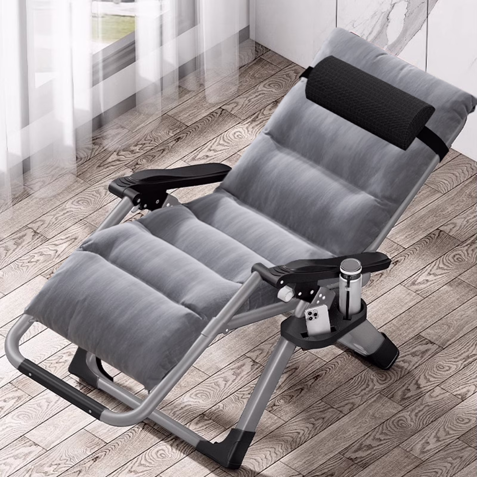 NAIZEA Outdoor Zero Gravity Chair Camping Recliner Lawn Recliner, Reclining Patio Lounger Chair, Folding Portable Chaise with Detachable Soft Cushion, Cup Holder, Headrest