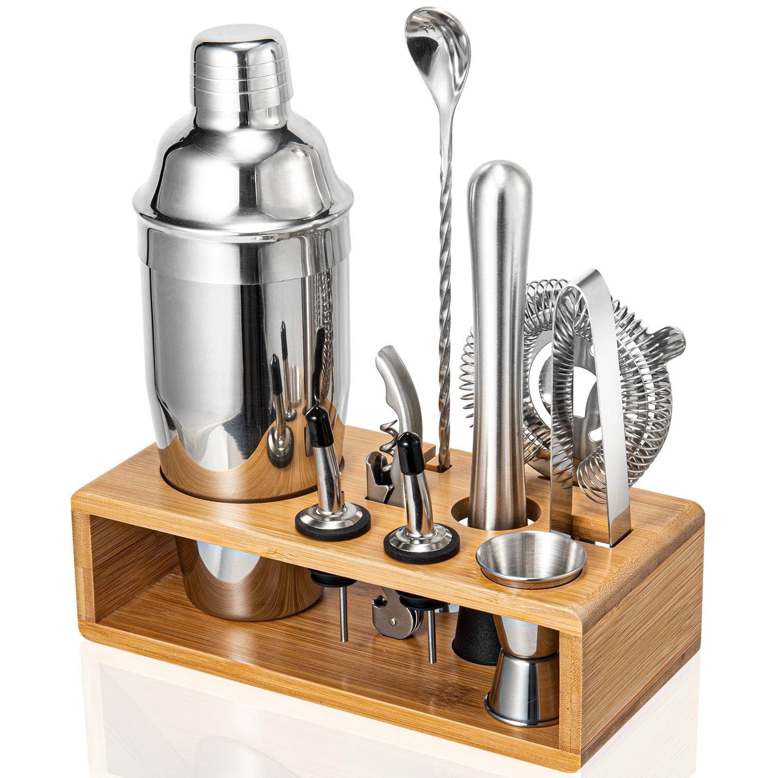 Semderm Cocktail Shaker Set Mixology Bartender Kit 10-Piece Bar Tool Set with Stylish Bamboo Stand Bar Kit: Matini Shaker Mixing Spoon Muddler Jigger