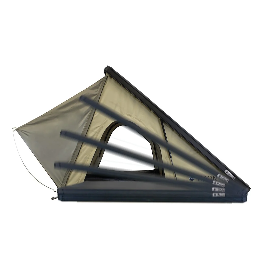 LD TMON Clamshell Aluminum Hard Shell Roof Top Tent 2 Person Capacity, Tan Body Green Rainfly - Image 3