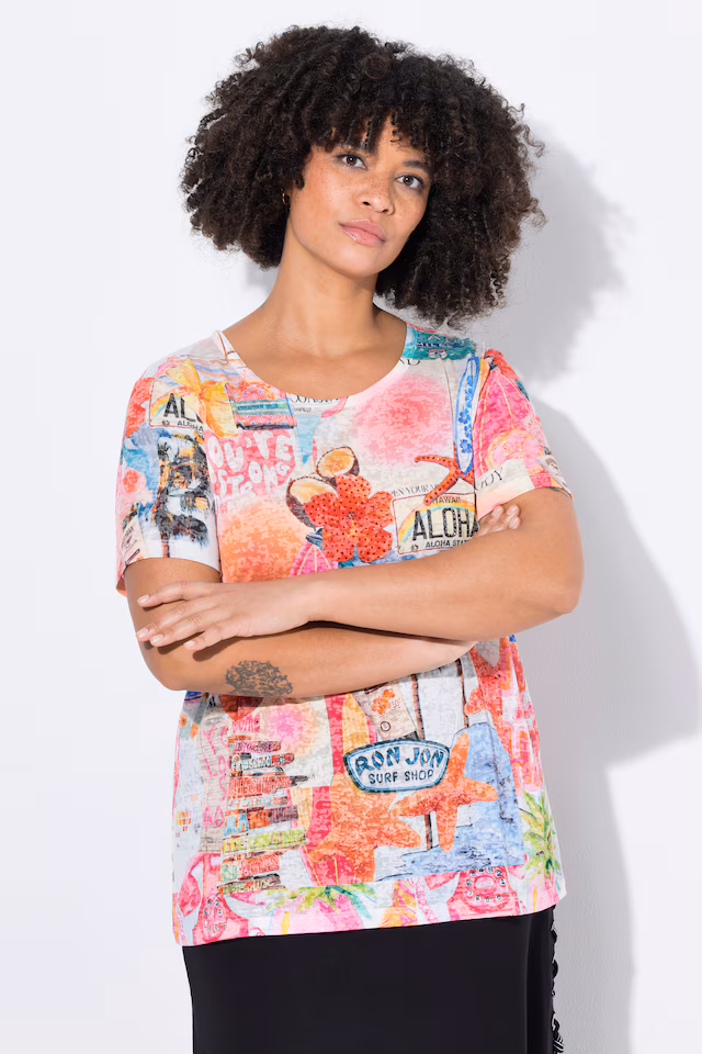 T-shirt, comfortable fit, beach, rhinestones