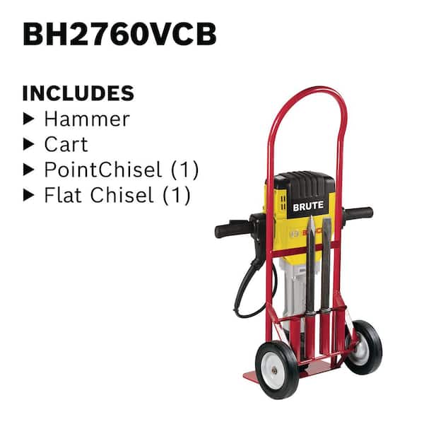 Brute 15 Amp 1-1/8 in. Corded Concrete Portable Electric Hex Breaker Hammer Kit with Cart and 2 Chisels - Image 5