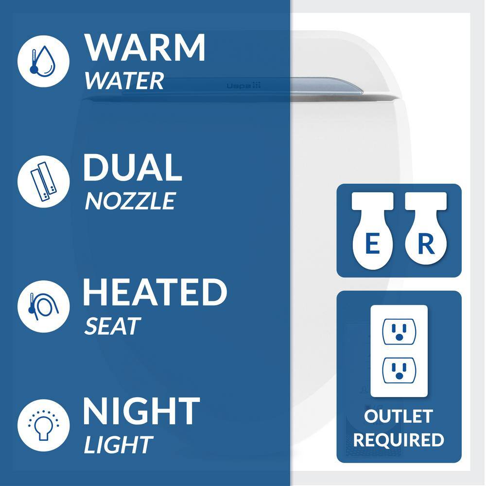 Abattant de bidet électrique de luxe USPA 6800 pour toilettes allongées, blanc USPA6800-E