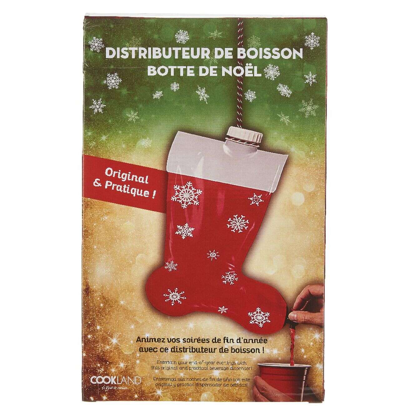 Distributeur de boisson suspendu forme chaussette de Noël 2L