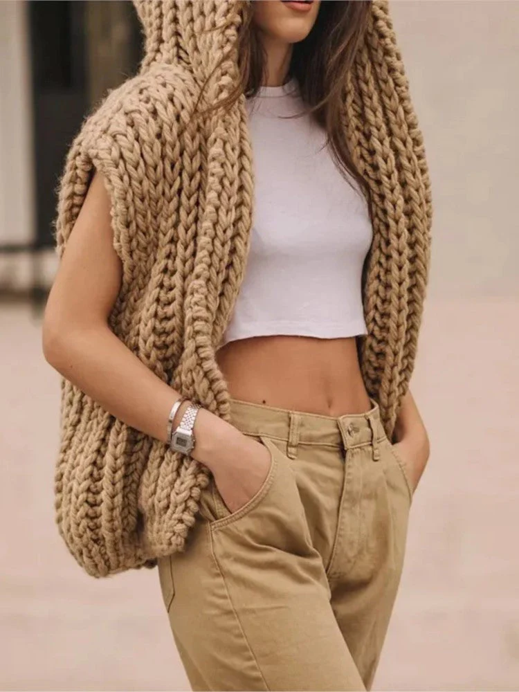 Gilet Femme Sans Manches en Maille Ample