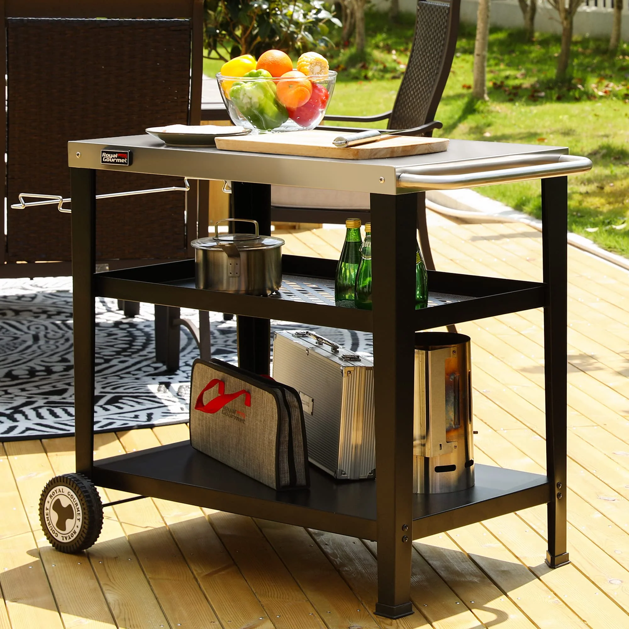 Royal Gourmet Rolling Dining Table with Trash Bag Holder