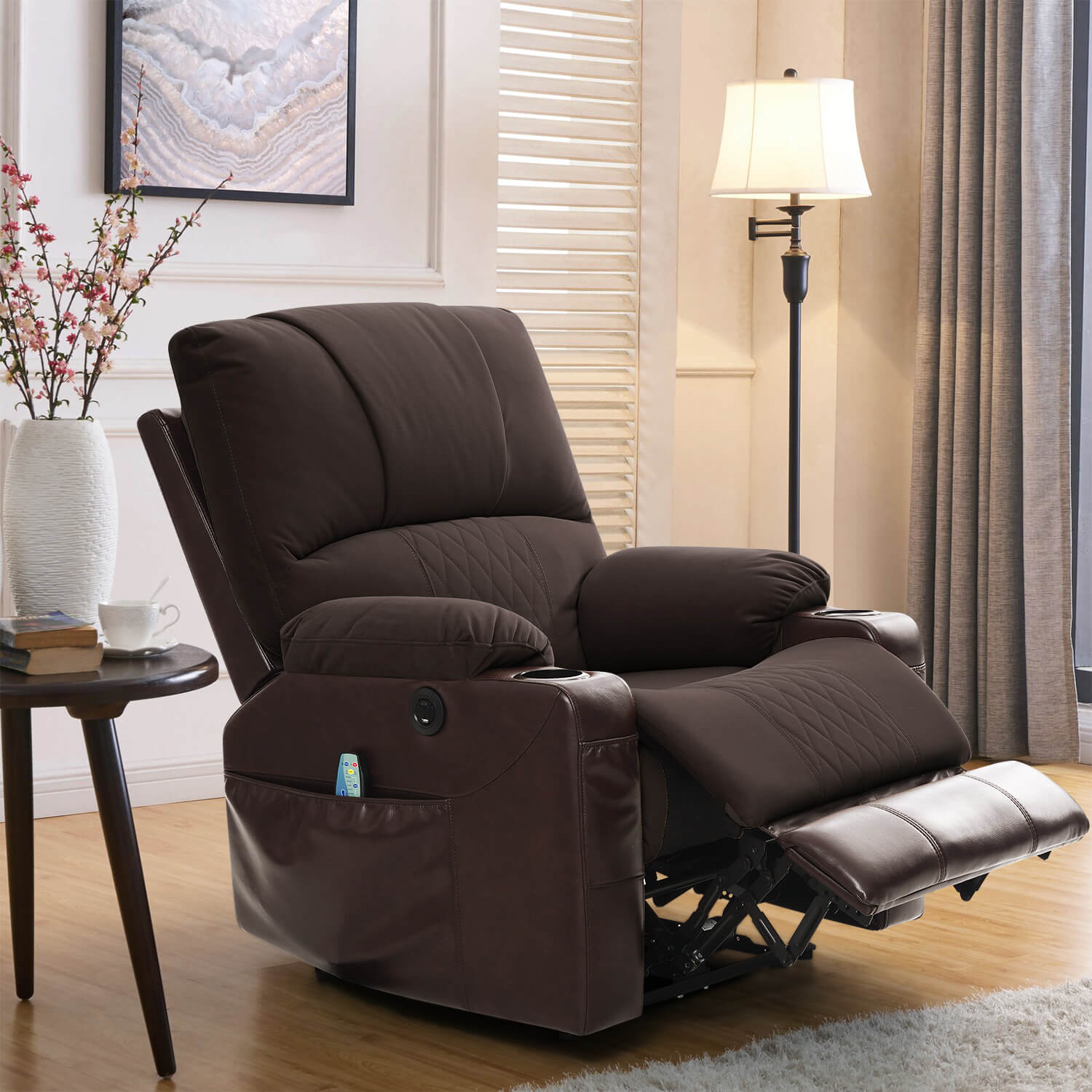 Fauteuil inclinable électrique avec chauffage et massage, format compact