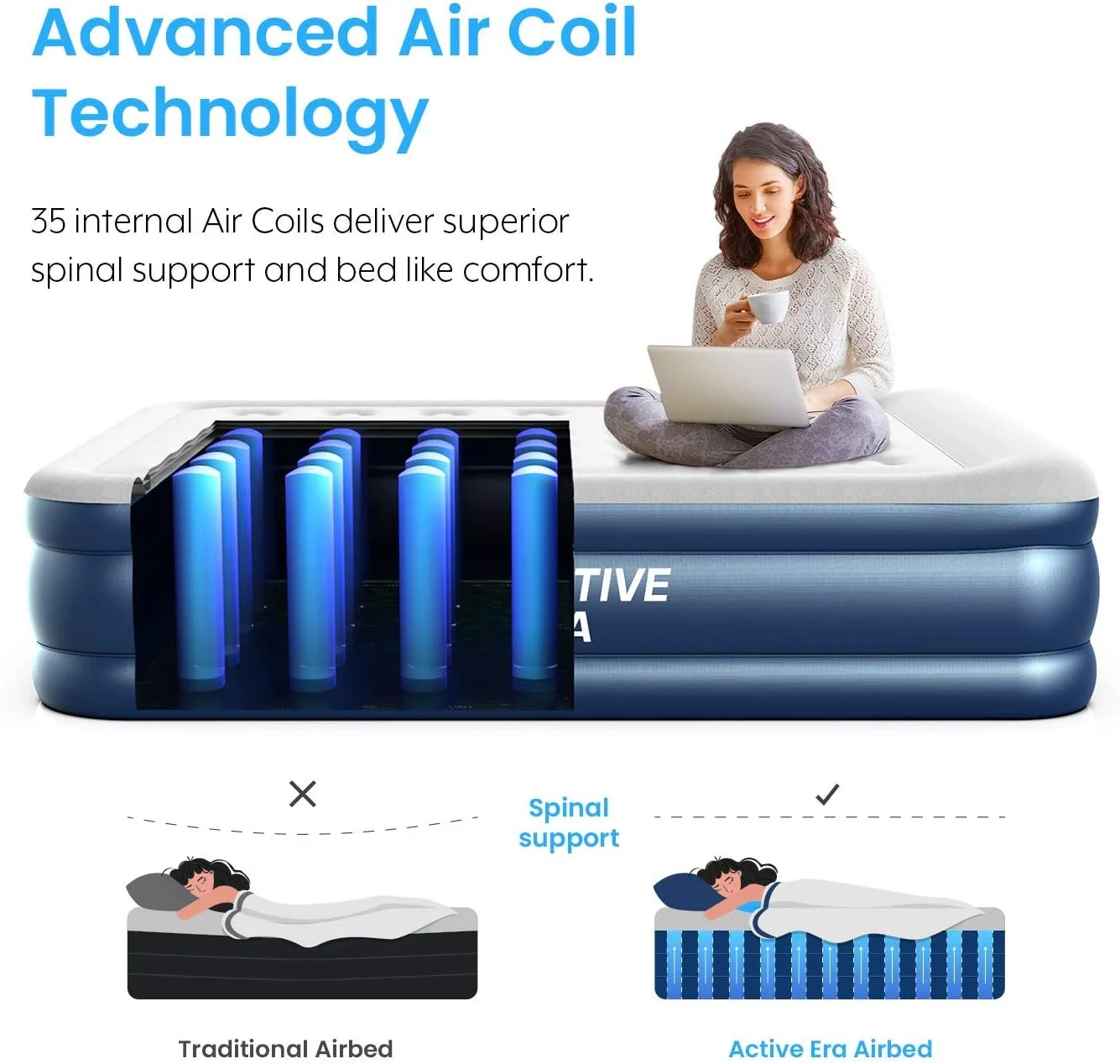 Active Era 18 in Twin Air Mattress, Air Bed with Built in Pump & Raised Pillow