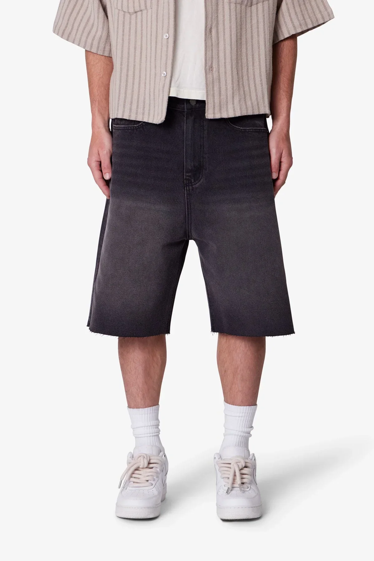 Baggy Cut Off Denim Shorts - Washed Black