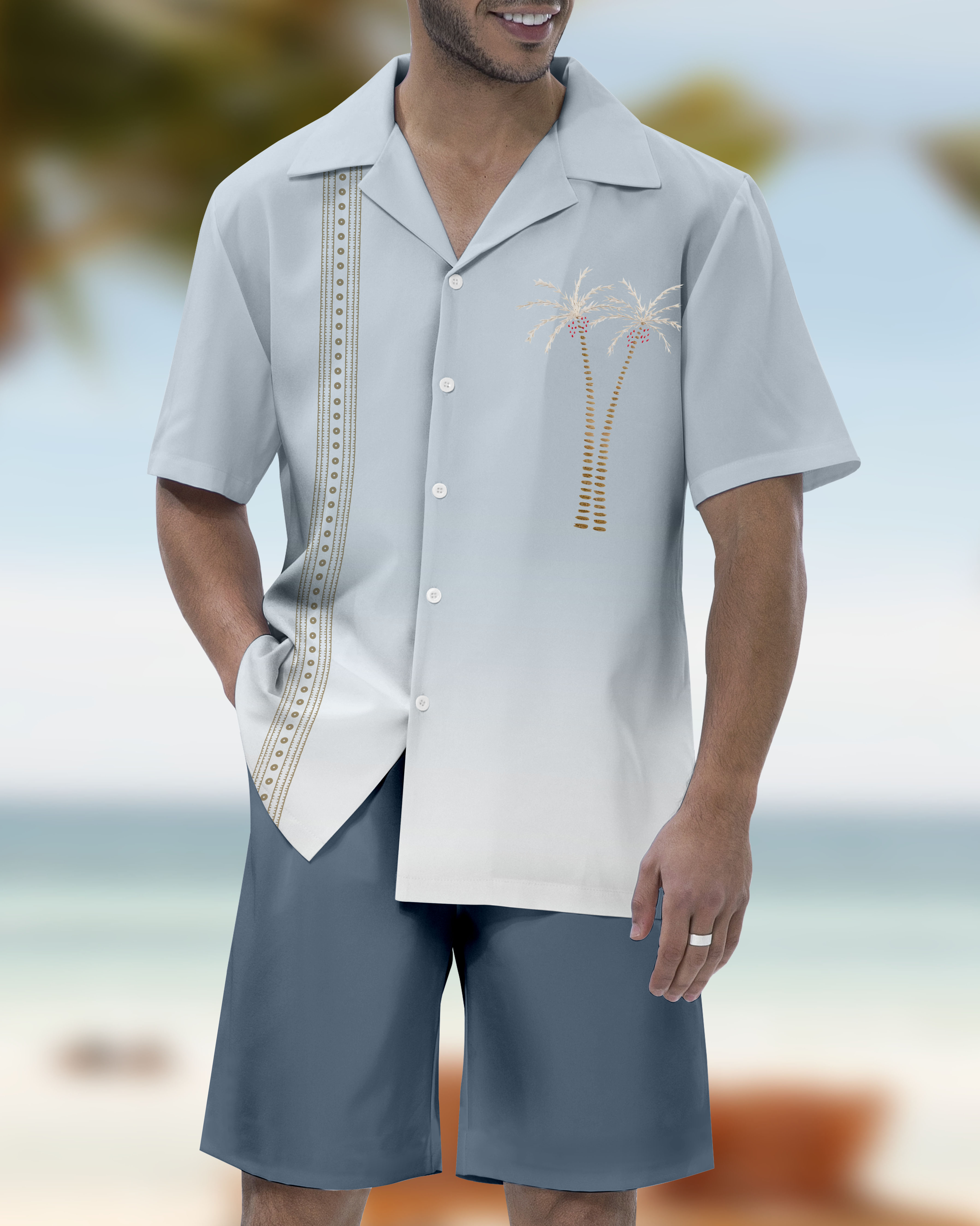Ensemble chemise à manches courtes pour homme, motif tête de perroquet, col cubain hawaïen, réf. 057