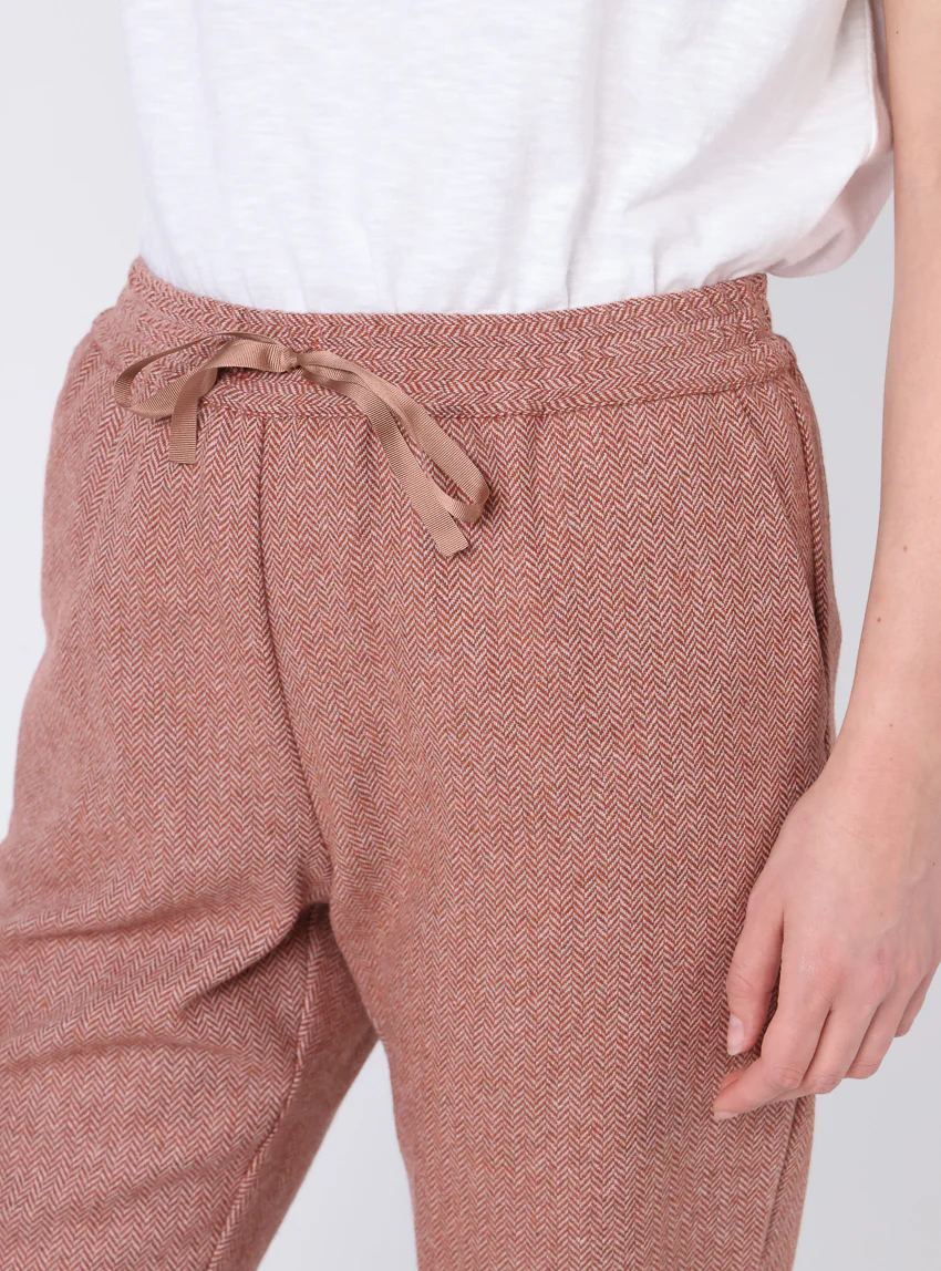 Pantalon femme chevrons marron cuivré