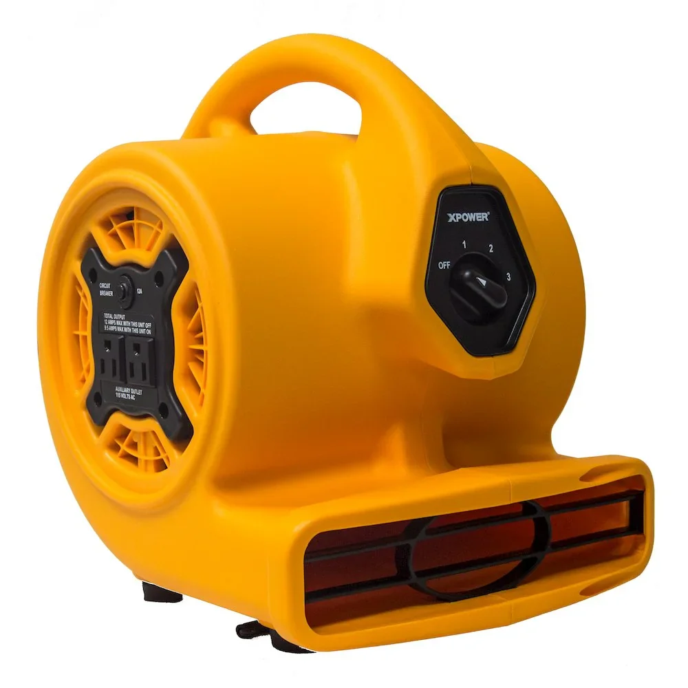 XPOWER P-130A 1/5 HP Multi-Purpose Mini Mighty Air Mover, Utility Fan, Dryer, Blower with Built-in Power Outlets