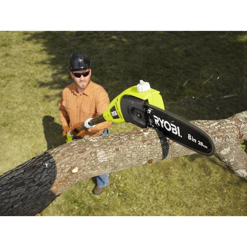 Ryobi Pole Chainsaw Pruner 8 in. Bar 6 Amp Corded Electric Chain Saw Pruner Angled Head RY43160A