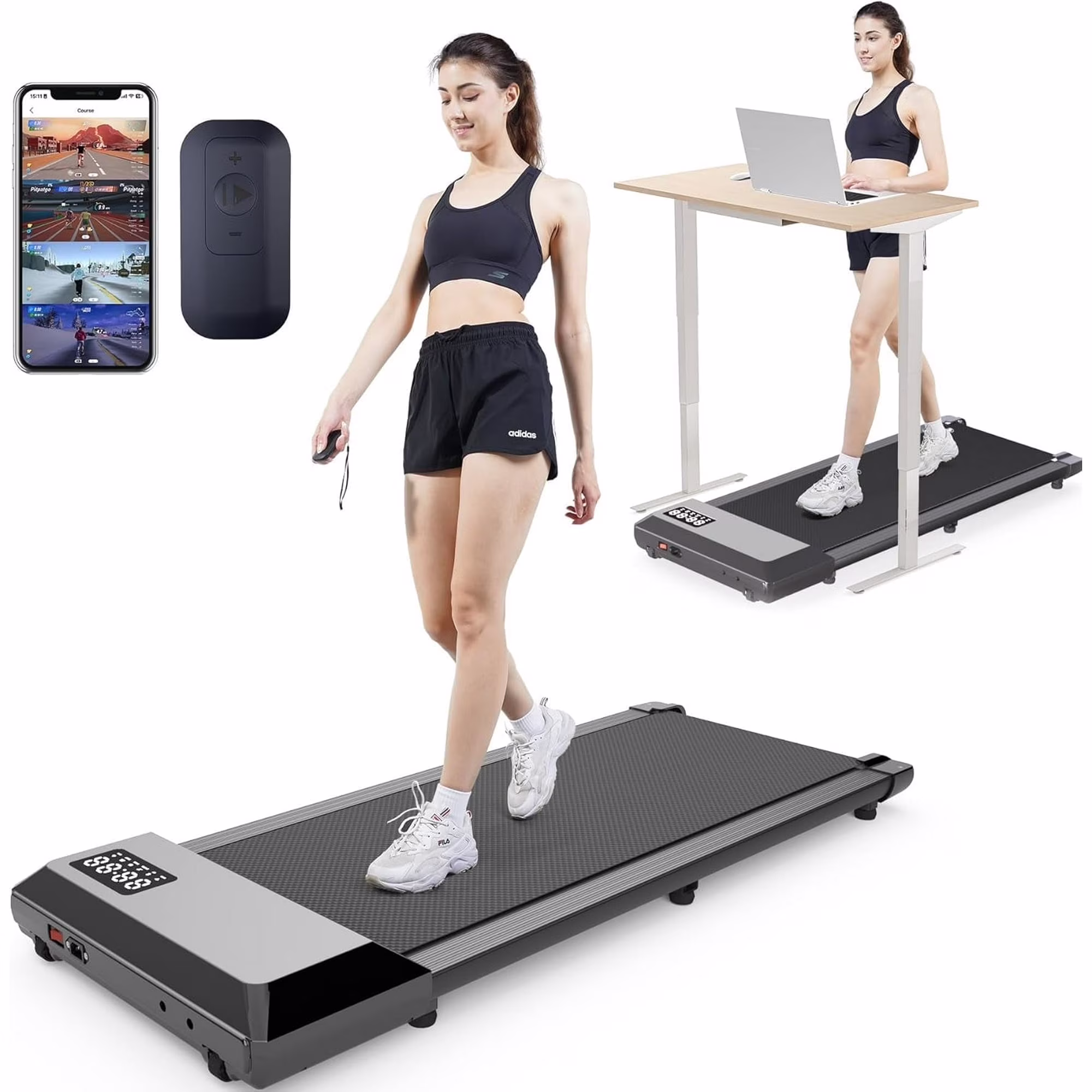 250lb Walking Pad, 0.6-2.5 mph Speed Range 1.2HP Quite Under Desk Treadmill, 2 in 1 Treadmill for Home/Office Exercise with Remote Control, Portable Treadmill with LED Display(Black)(20.24 in/Black-Belt Size 80CM/4.13 in) - Image 3
