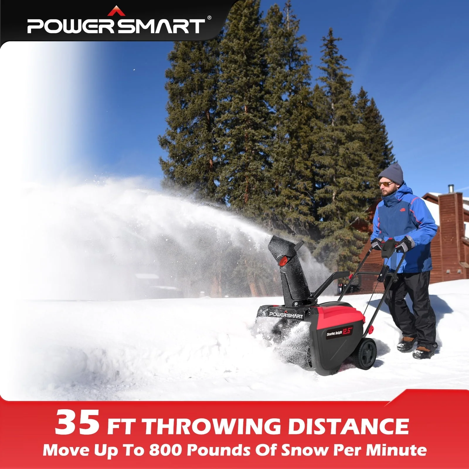 PowerSmart Electric Snow Blower, 21 inch 15 Amp Corded Single Stage Snow thrower with Rechargeable LED Light, DB5021LW Image 7
