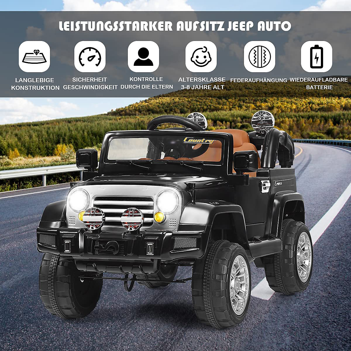 Elektroauto Jeep mit Aufbewahrungsbox & Fernbedienung schwarz