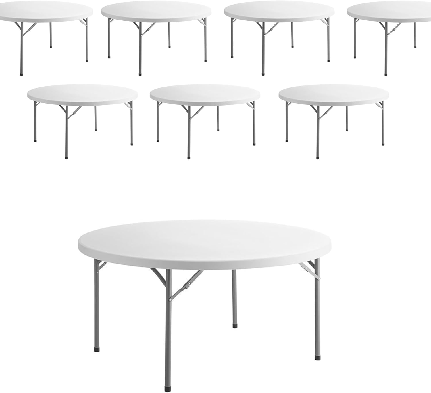 PRO&Family Commercial Round Folding Table, White Top, Powder-Coated Steel Frame, High-Impact Polyethylene Construction, Perfect for Wedding, Party, Shool, Church. (7, 60