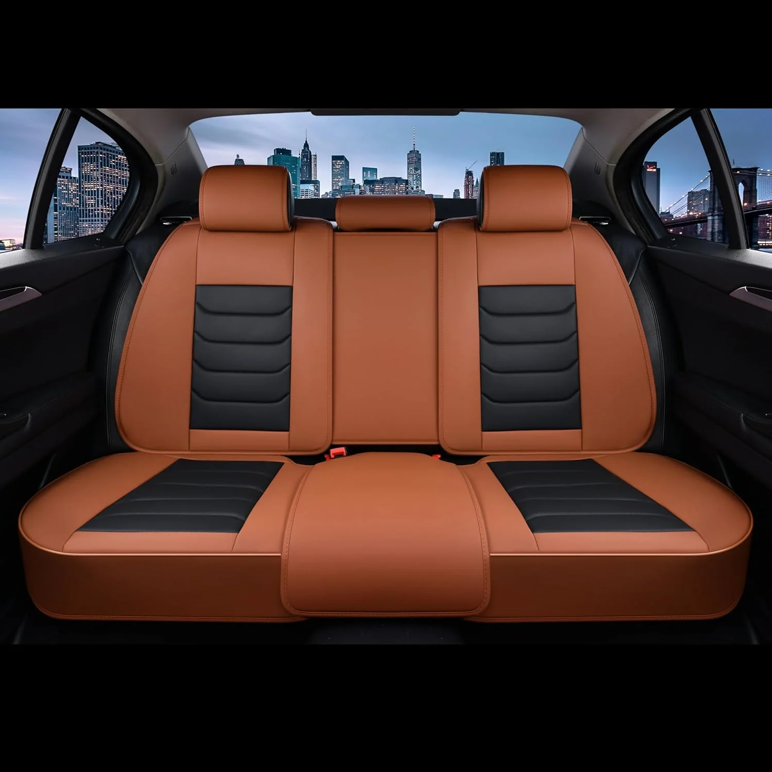Florich Full Set Seat Covers, Waterproof Faux Leather Seat Protectors, Comfortable Auto Interior Cushions Fit for Most Cars SUV Trucks, Black&Brown