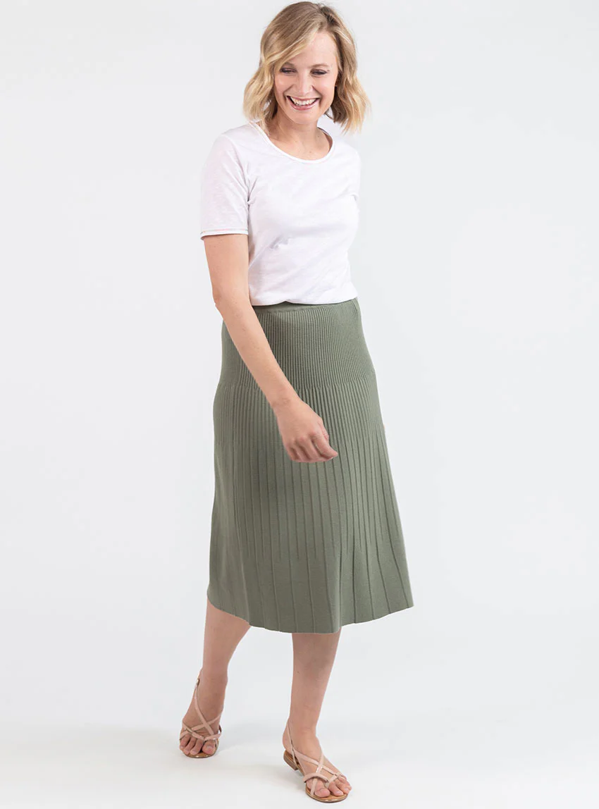 Jupe plissée femme fluide en viscose vert kaki