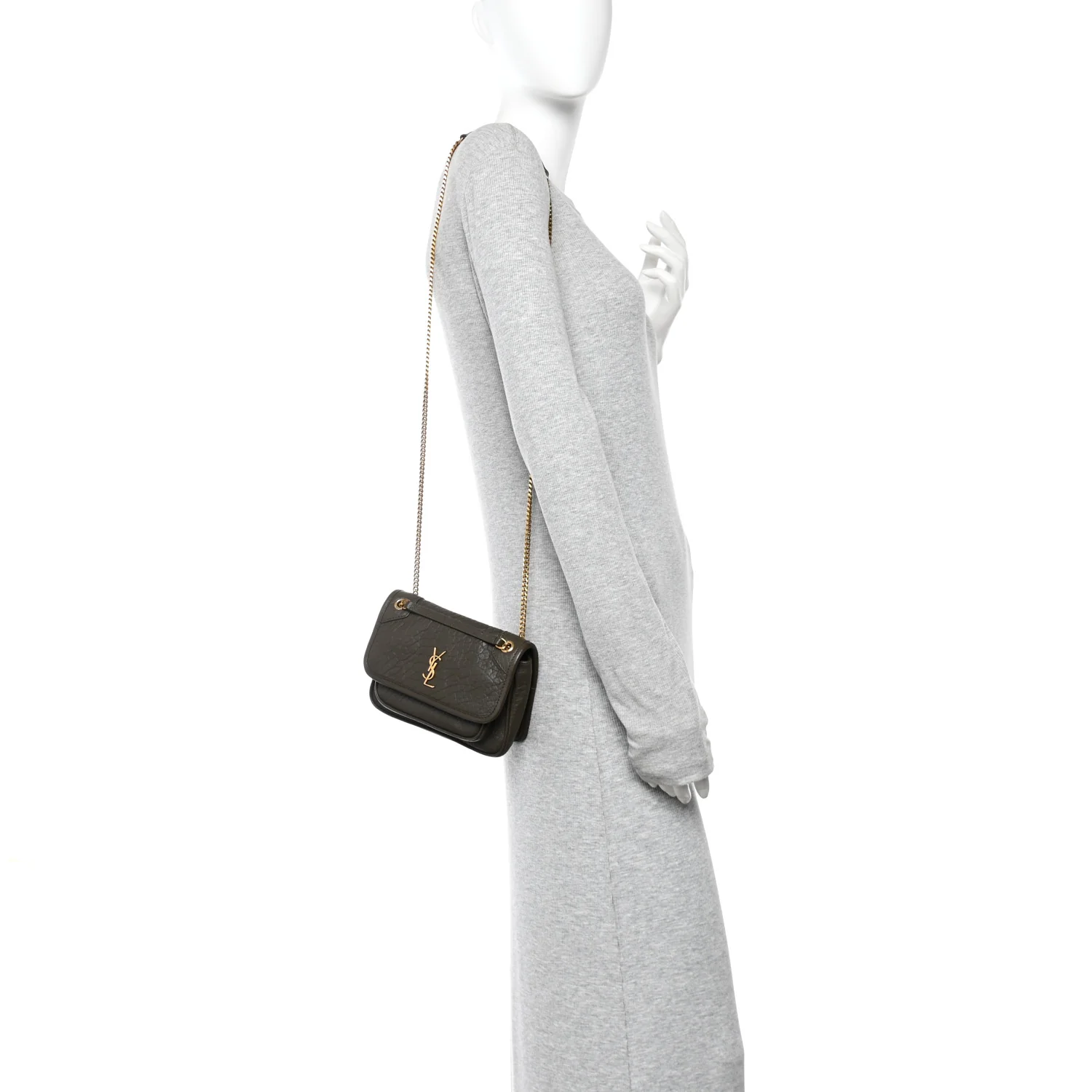 Grained Lambskin Monogram Mini Niki Chain Satchel Dark Cork