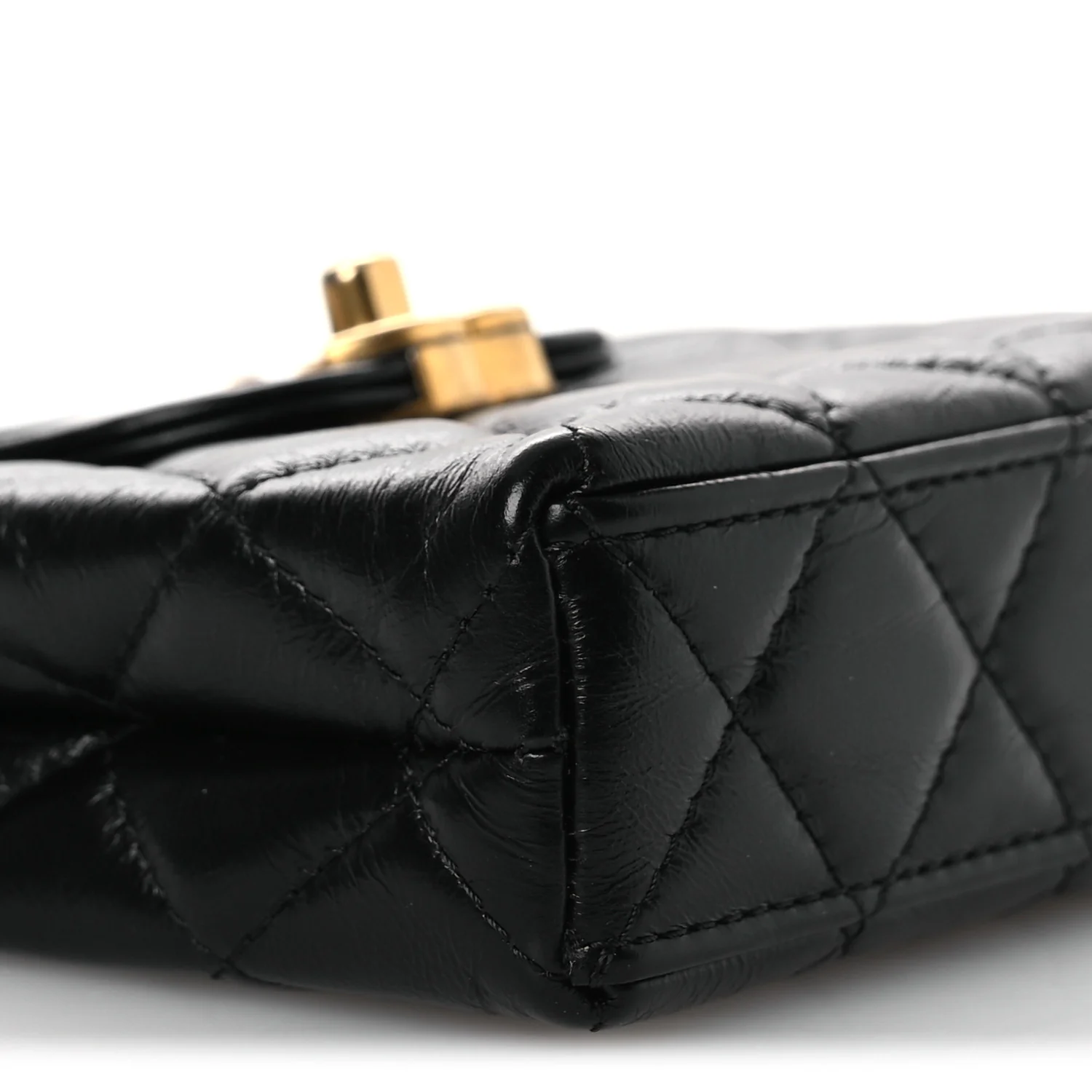 Shiny Aged Calfskin Quilted Mini Nano Kelly Shopper Black