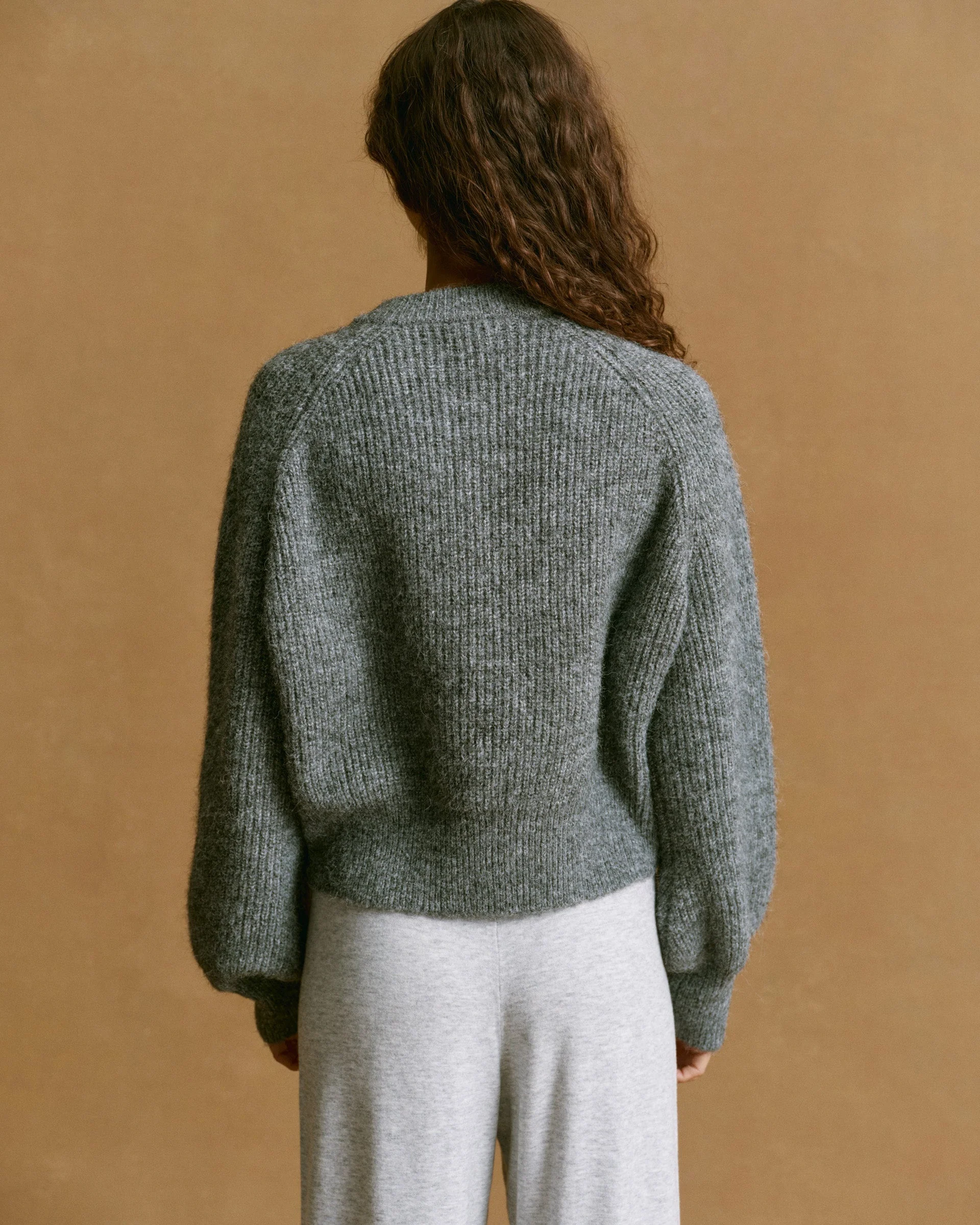 Knit Button Up Cardigan - Dark Grey Melange