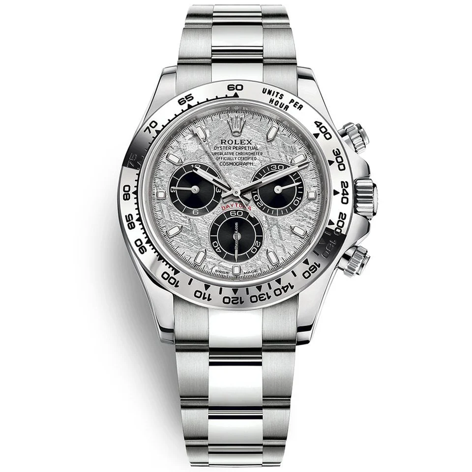 [Super Clone]Rolex Daytona White Gold Daytona 40mm Meteorite Dial Steel and Black Oyster (Reference # 116509)