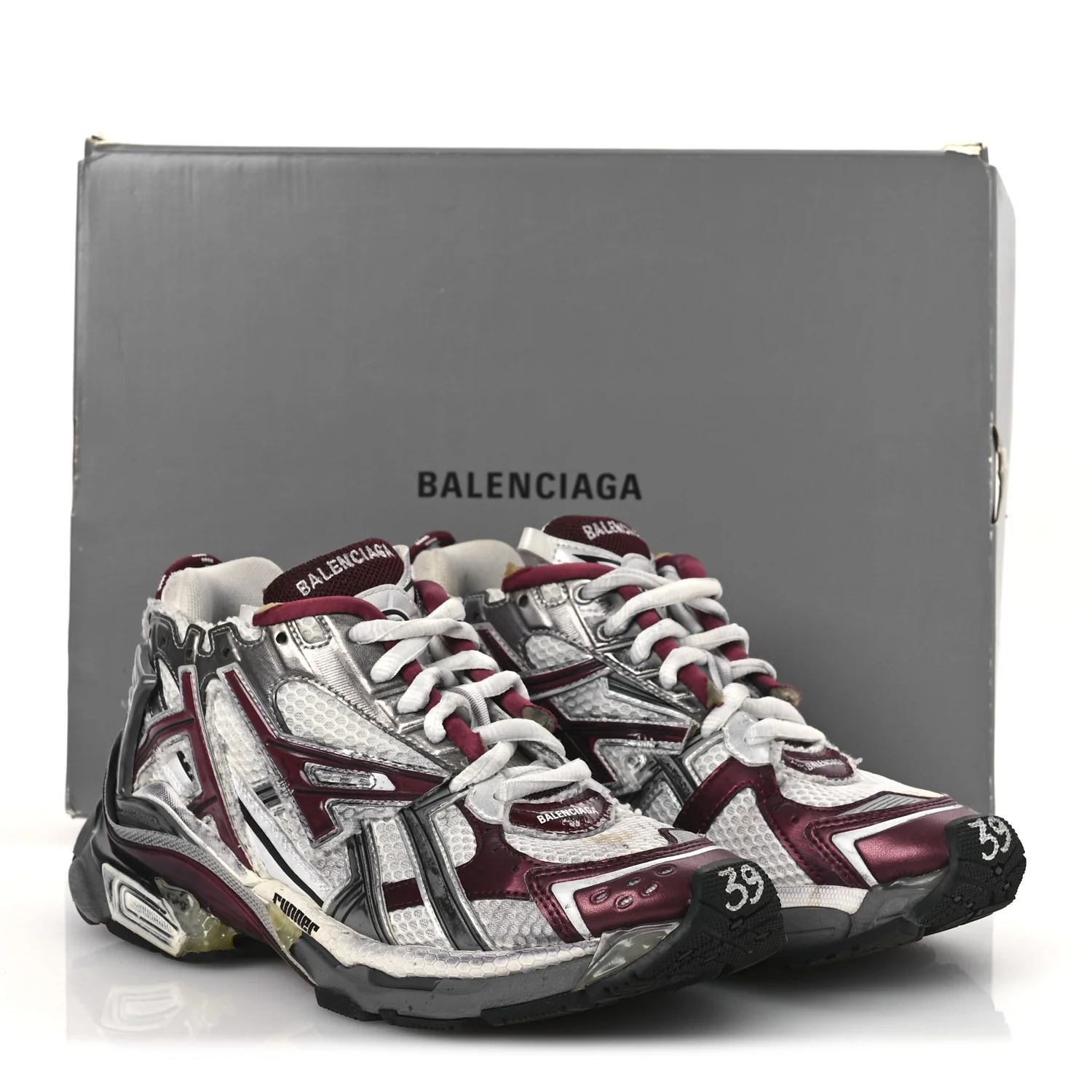 Mesh Rubber Distressed Womens Runner Sneakers 39 White Burgundy Grey