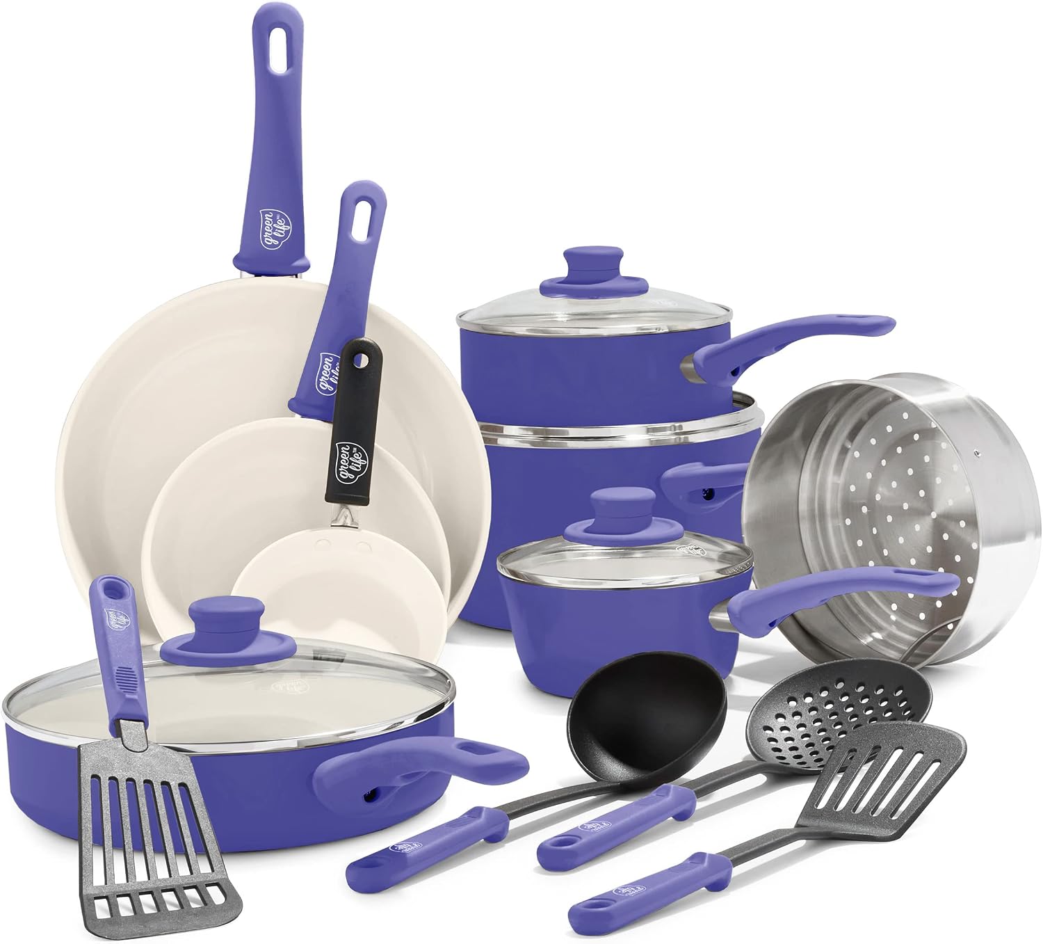 GreenLife 16pc Ceramic Nonstick Pots & Pans Cookware Set, Blush Pink
