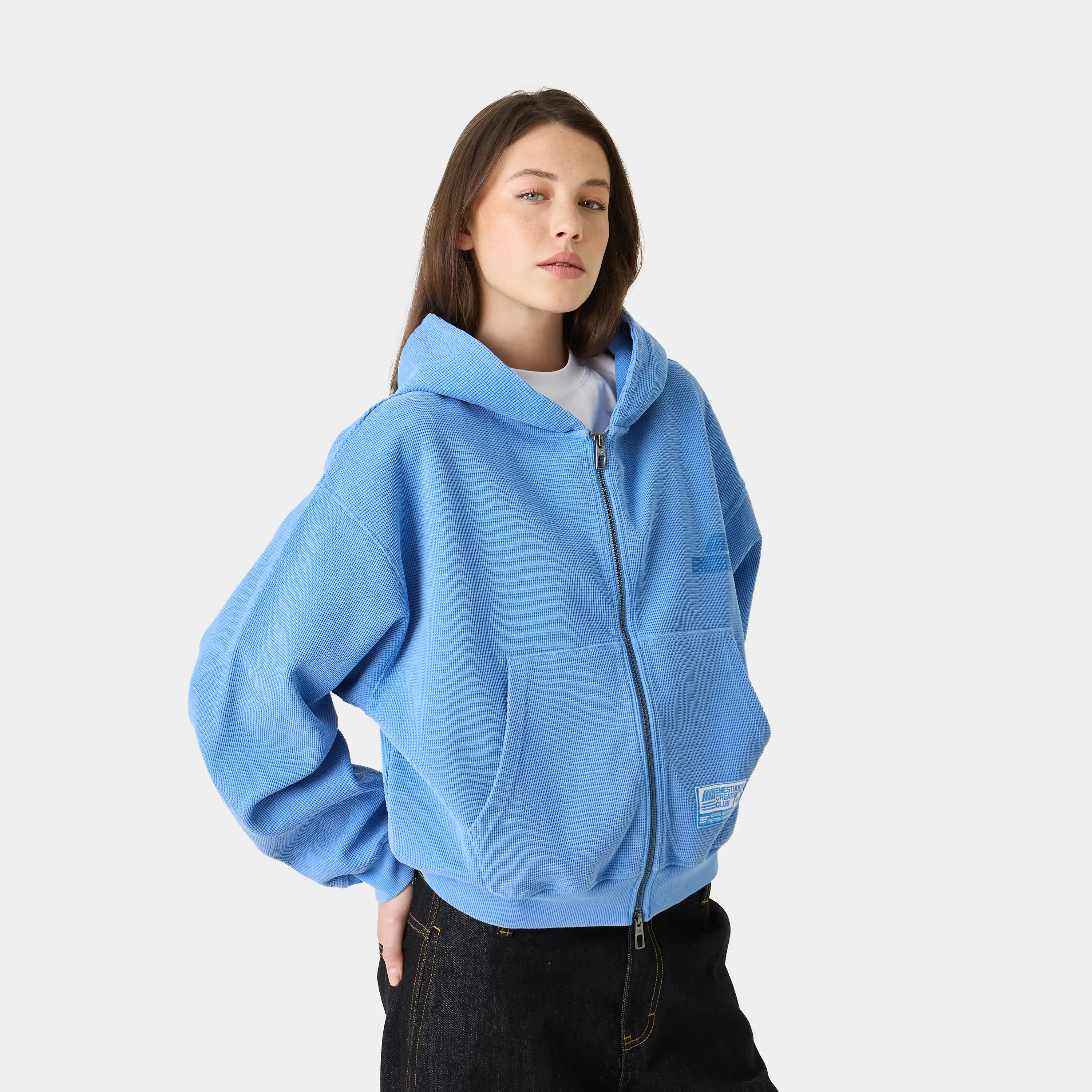 Waffle Cobalt Croped Boxy Full Zip