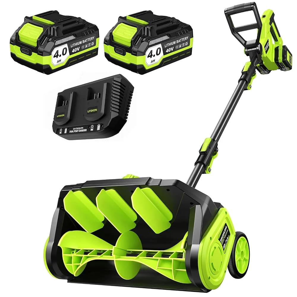 Litekon 80V Brushless Cordless Snow Shovel, 17-Inch Electric Snow Blower with 2X 4.0Ah Batteries & Charger, Battery-Powered Snow Removal with 30FT Throw Distance for Patio, Deck, Driveway,Green
