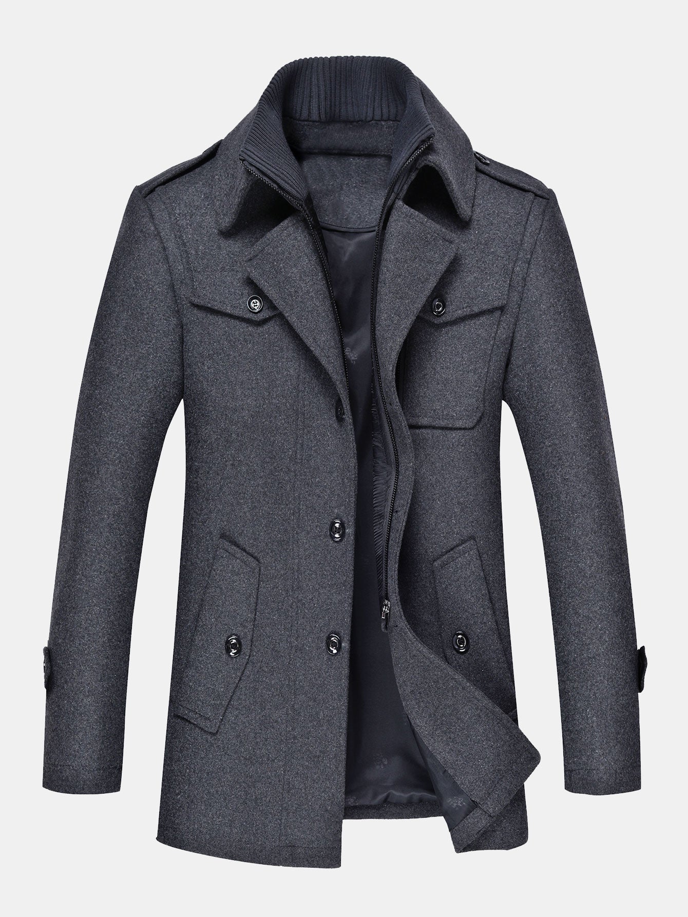 Manteau en laine à double épaisseur et col amovible