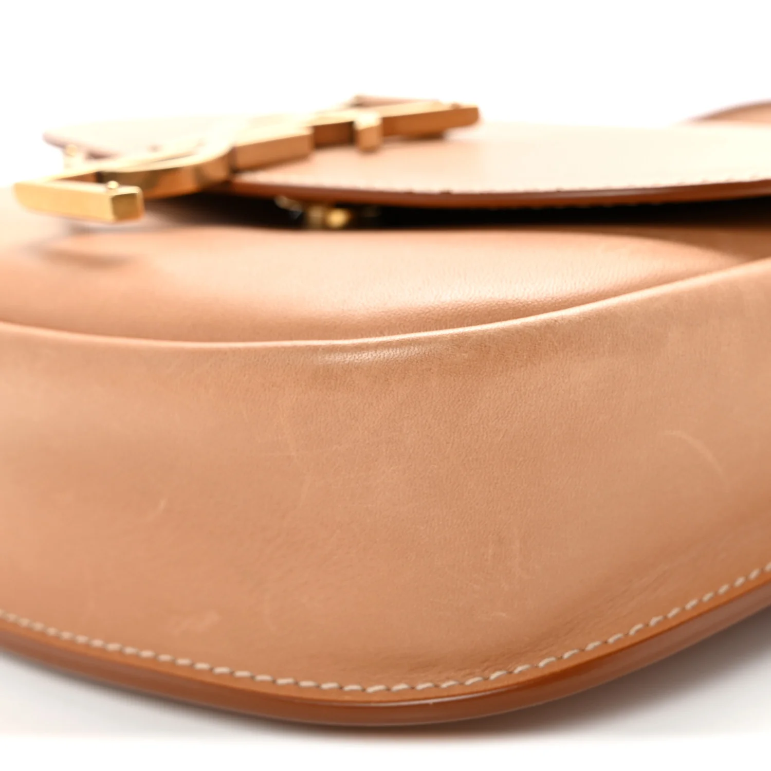 Smooth Vintage Calfskin Small Kaia Satchel Brown Gold