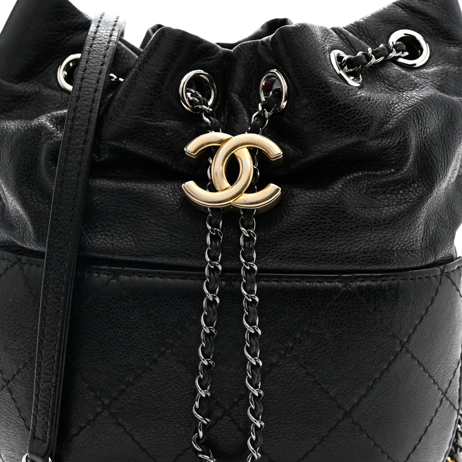 Calfskin Quilted Small Gabrielle Bucket Black