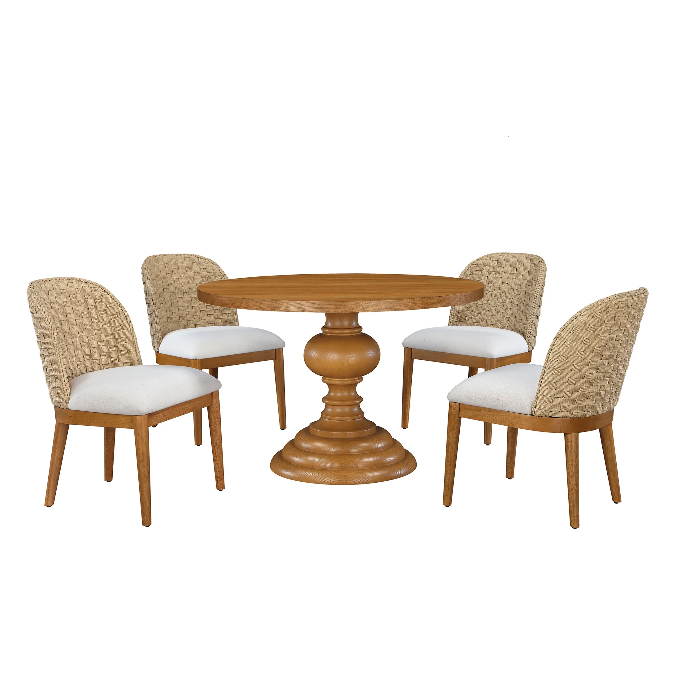 Perry Round Dining Table with Warm Brown Finish and Pedestal Base - Image 6