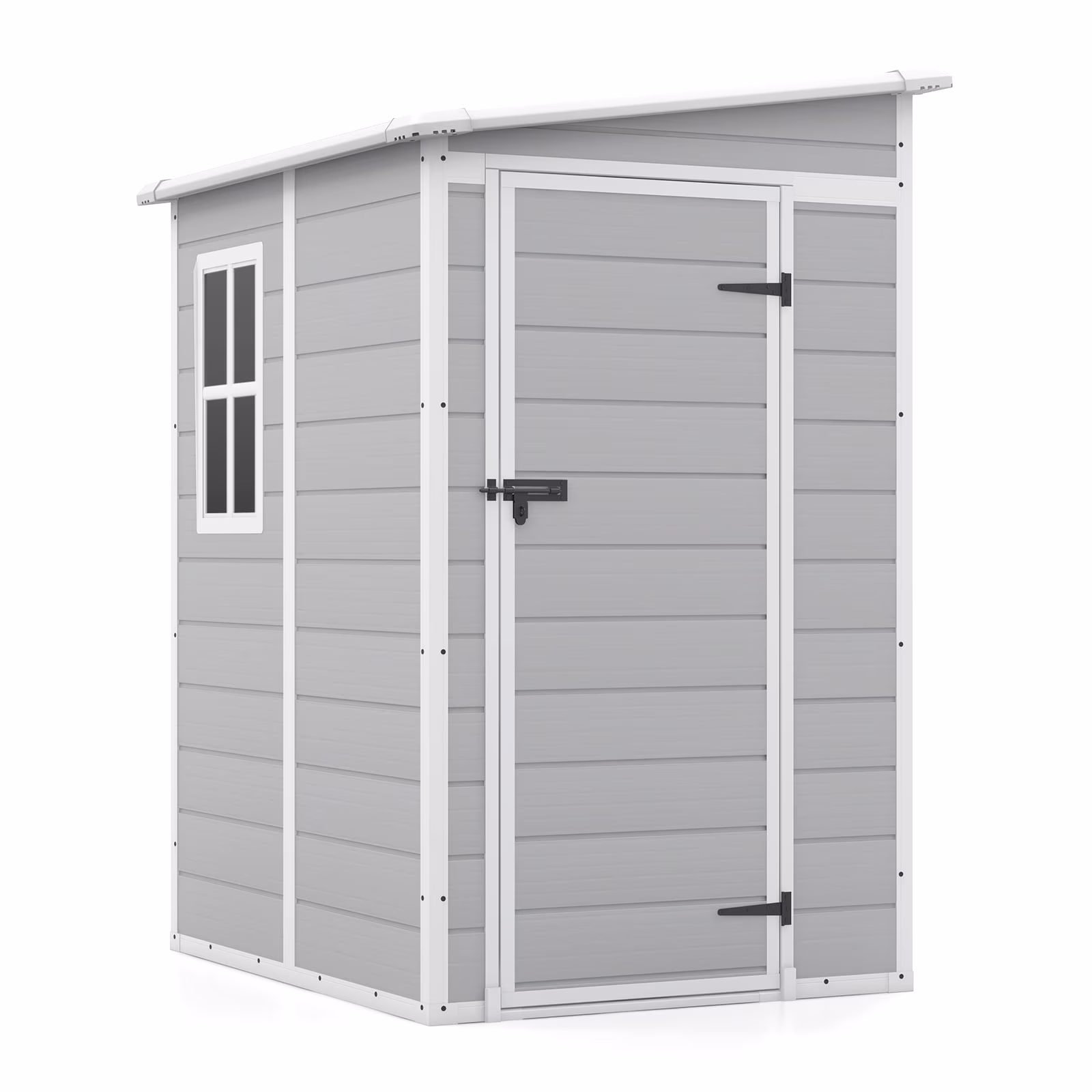 5x4 FT Outdoor Storage Shed, Resin Storage Shed with Floor Window Lockable Door for Patio Furniture, Garden Tools and Bicycle, White