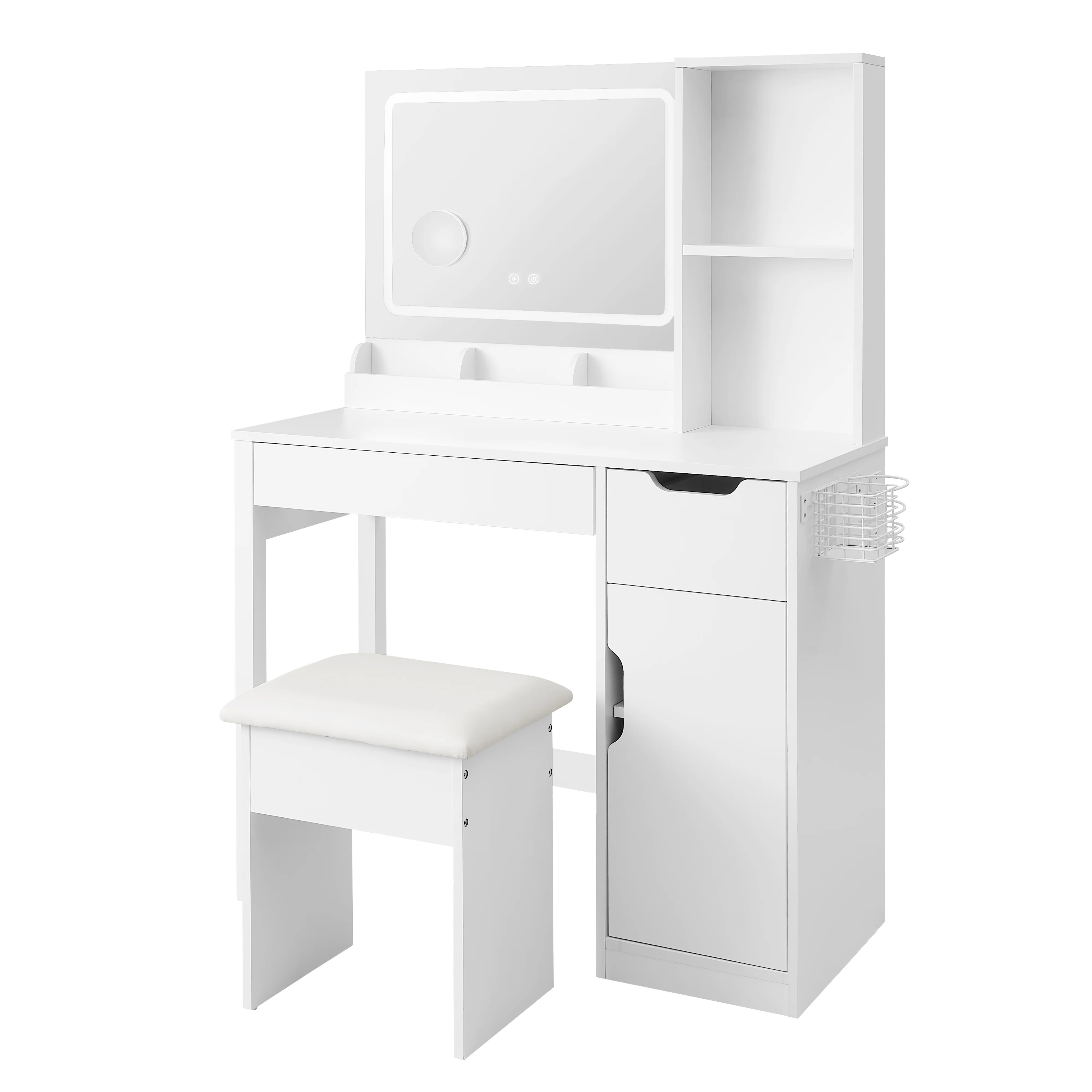 Get Ready with Me GRWM Deluxe 2 Piece Vanity and Stool with Lighted Mirror and USB Power, White Finish(White Right side storage) Image 4